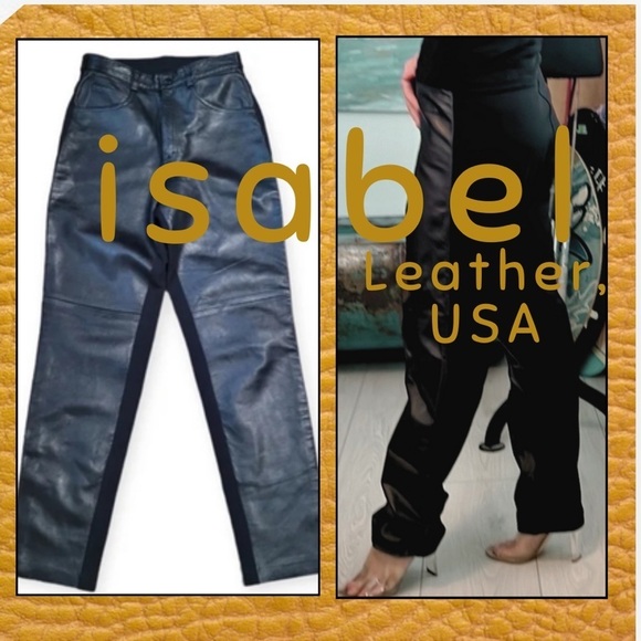 🔥ISABEL USA,Vintage Black Leather Front High Rise Straight Leg Pants,EUC,Size 8 - Picture 1 of 11